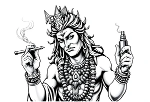 Shiva smoking a joint with one hand and spraying with another hand tattoo idea