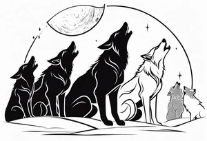 6 wolfs howling at moon tattoo idea