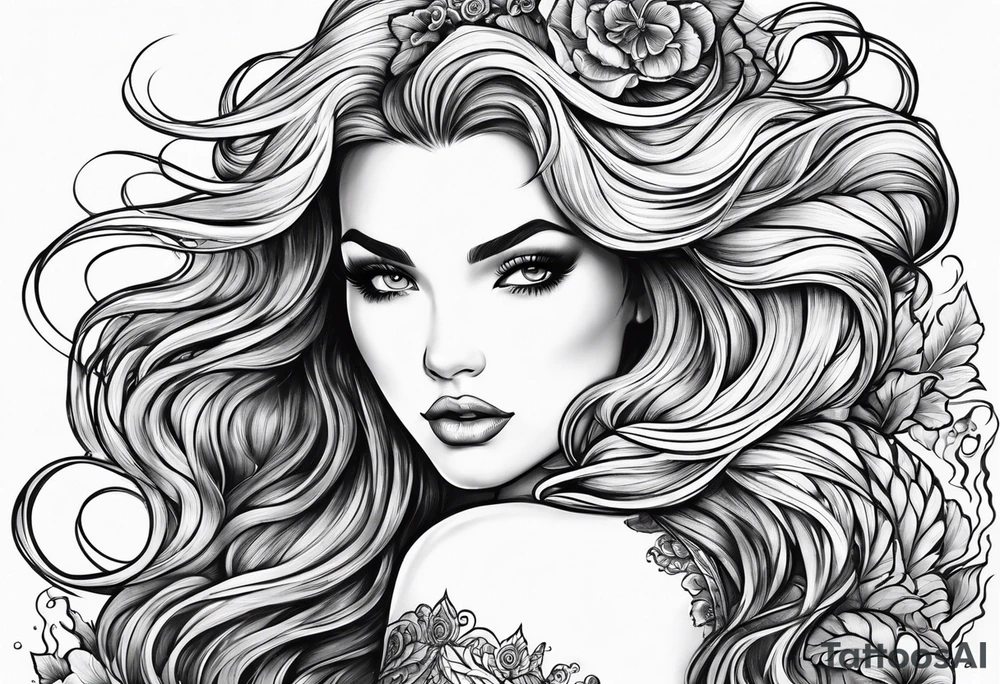 Wildly flowing mermaid hair tattoo idea