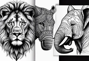 Half lion face half elephant face tattoo idea