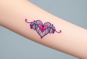 A symmetrical lace heart shaped bracelet with a soft ombré effect, transitioning from pink to deep purple tattoo idea