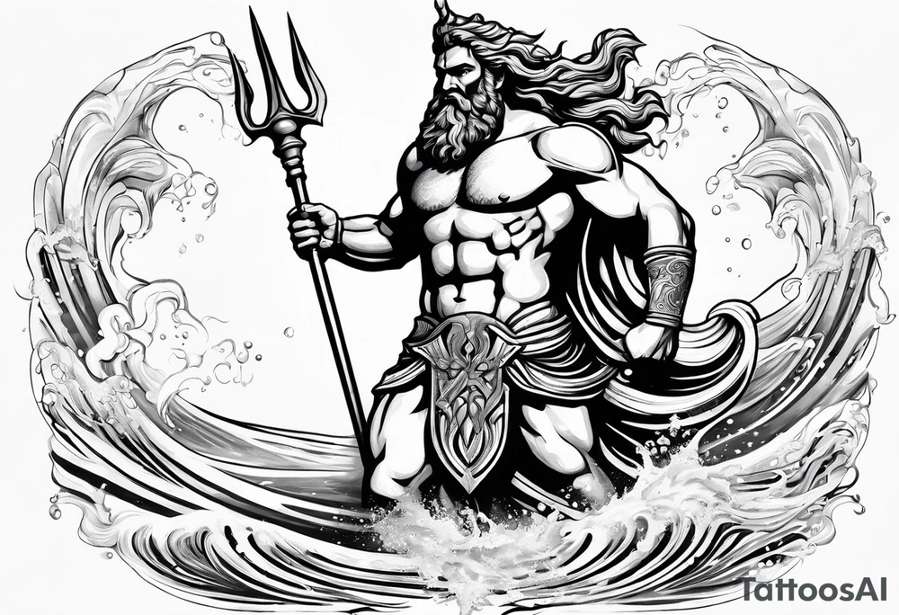 Poseidon on water with his trident tattoo idea