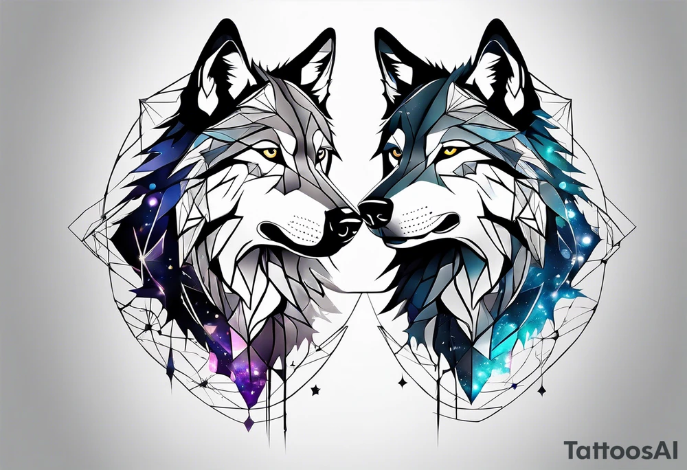 Constellation, two animal wolf, géométric tattoo idea