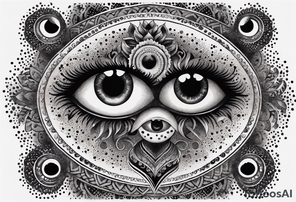 heart surrounded by ring of eyes tattoo idea
