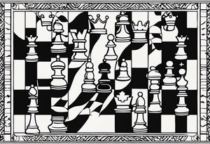 narrow rectangle strip made of chess queens and pawns holding hands tattoo idea