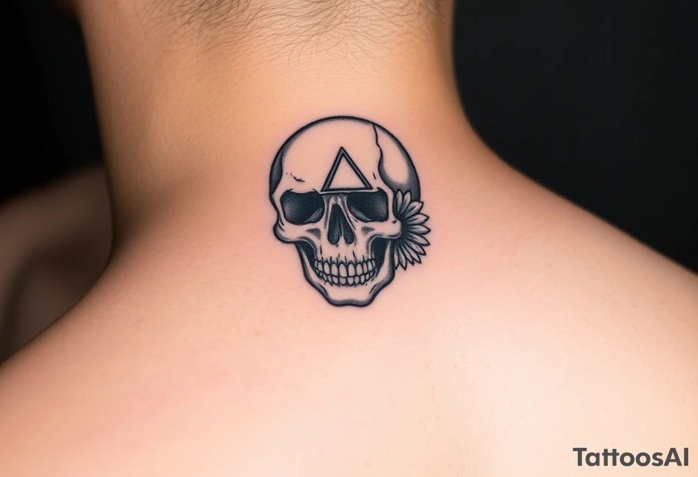 Masculine skull with a diamond and daisy tattoo idea