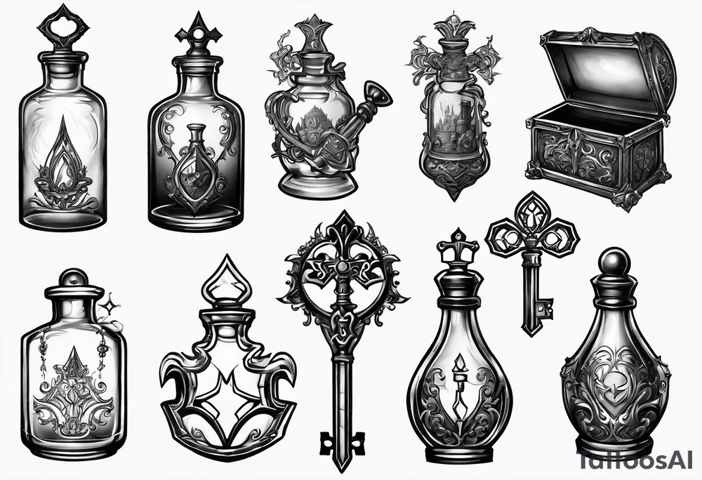Kingdom hearts key blade in a potion bottle tattoo idea