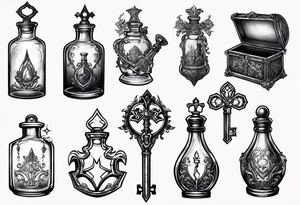 Kingdom hearts key blade in a potion bottle tattoo idea