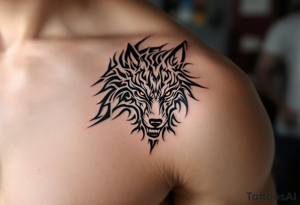 wolf face tattoo idea