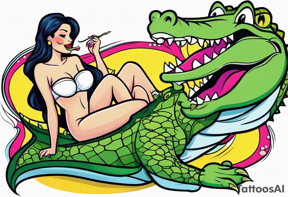 Alligator eating a naked woman tattoo idea