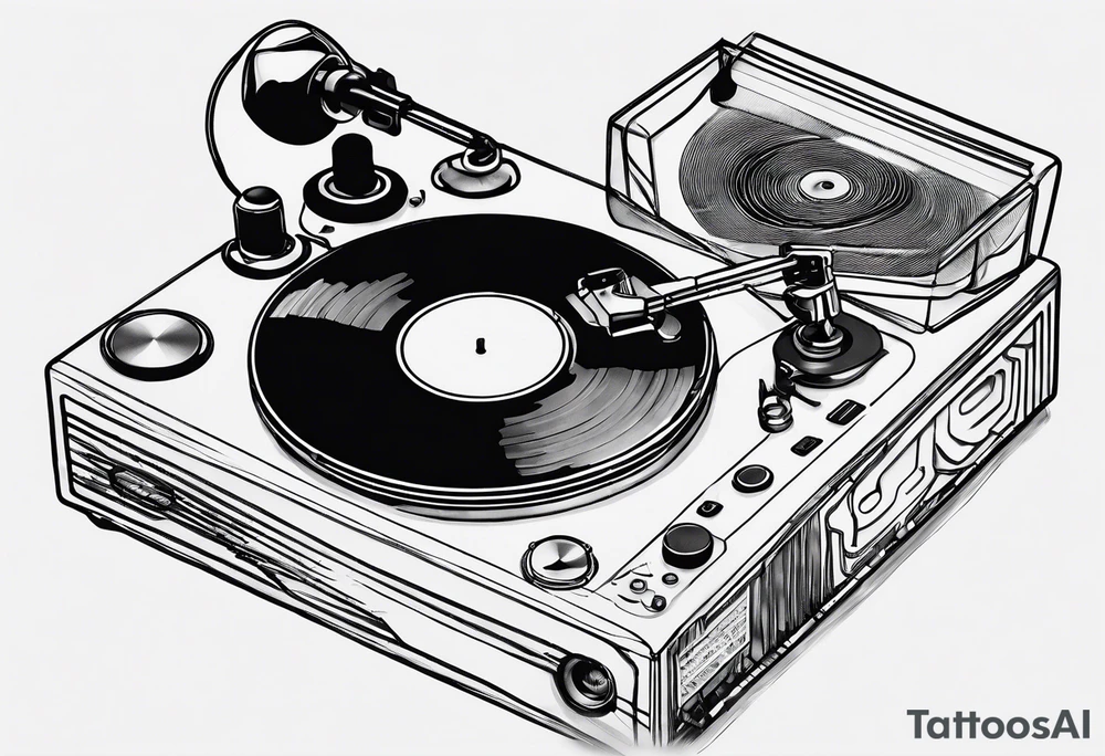 A recordplayer fineline minimalistic outline only tattoo idea