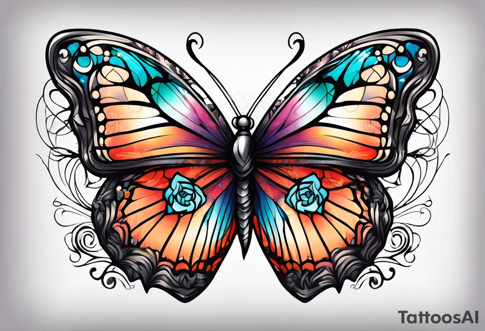Half butterfly half flower tattoo idea