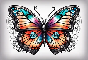 Half butterfly half flower tattoo idea