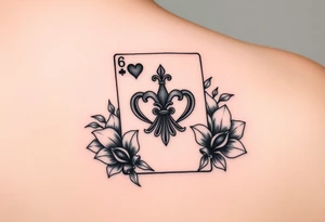 6 of hearts card with fleur de lis as the hearts and magnolias in the background tattoo idea