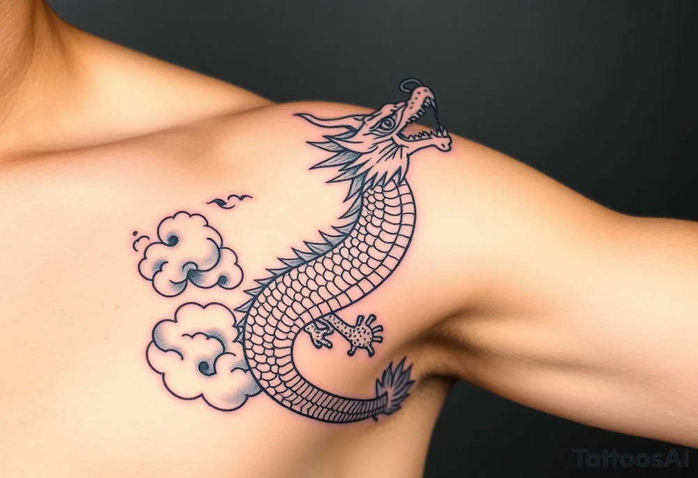 Vietnamese dragon in the sky and clouds tattoo idea