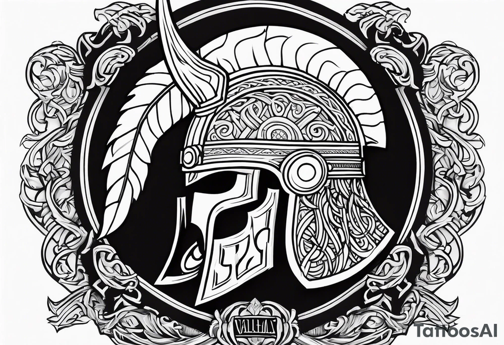 Valhalla viking helmet 
Sword shield tattoo idea
