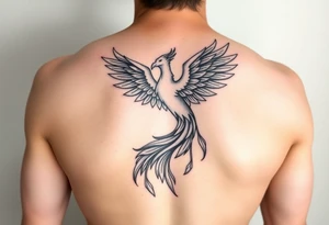 magnificent phoenix rising from golden flames with trailing embers tattoo idea