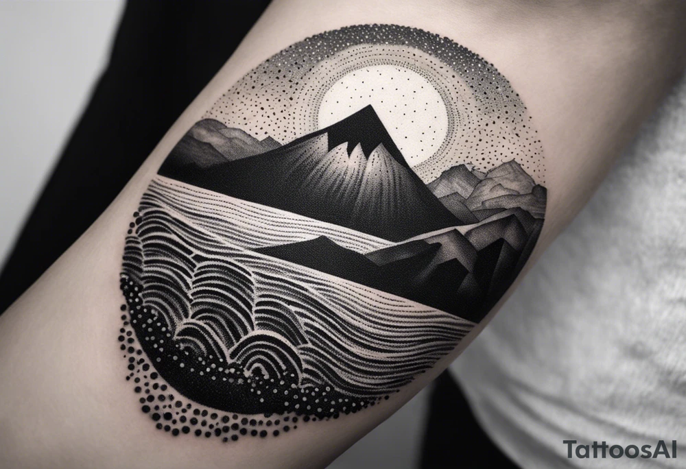 Sun, sea, mountain tattoo idea