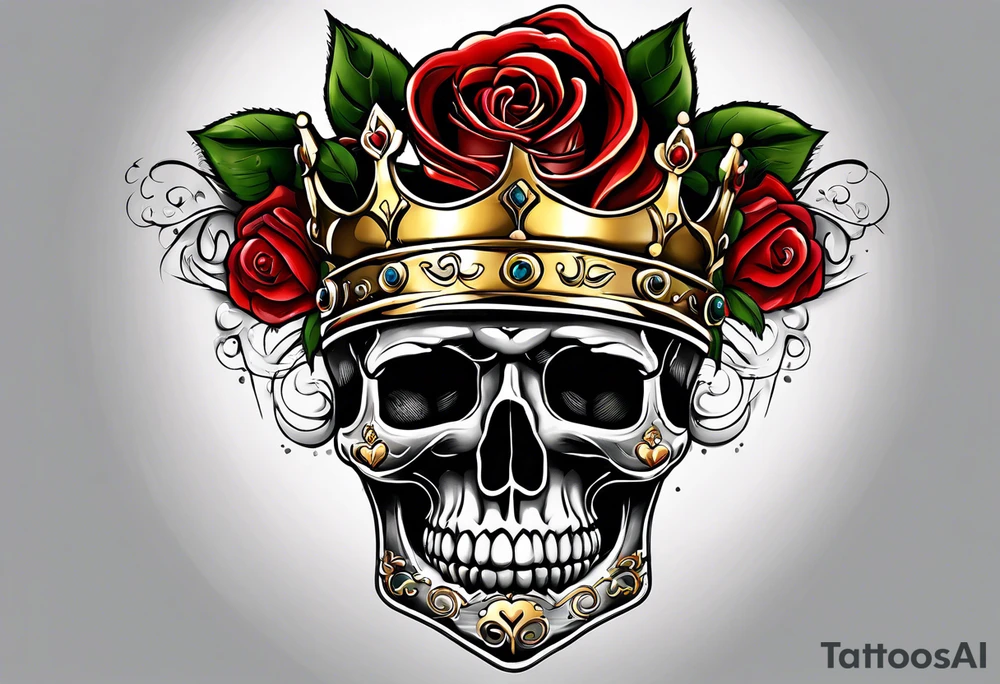 the red rose queen's golden crown with a heart tattoo idea