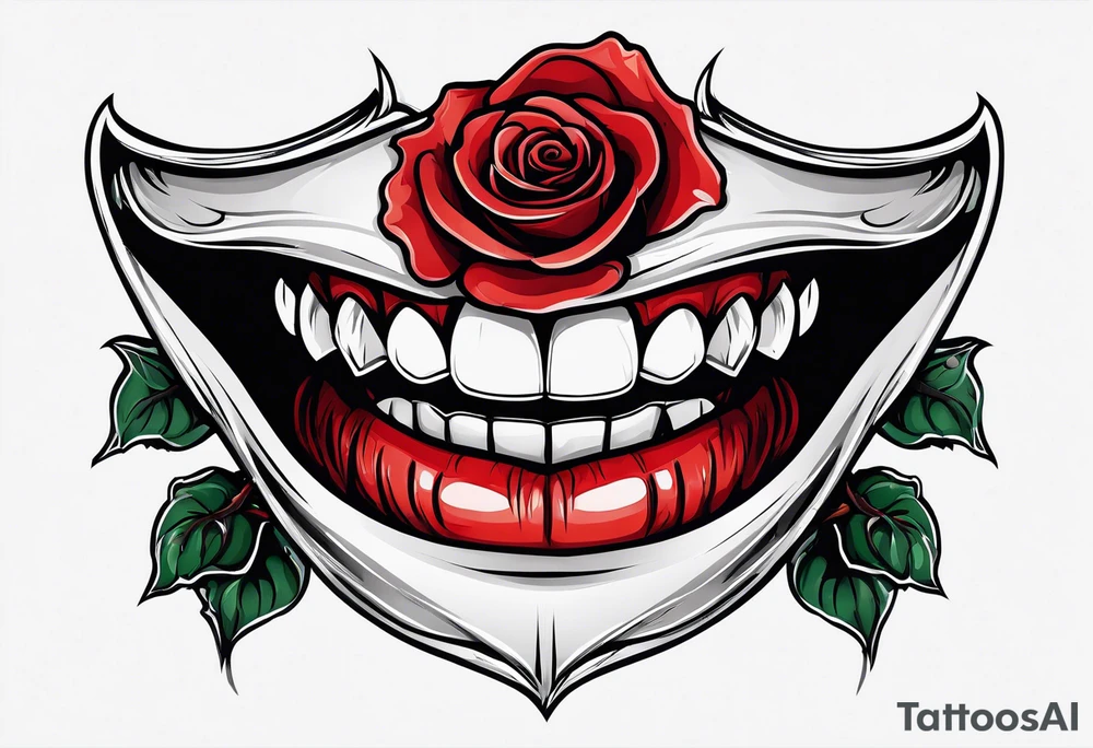 Sexy vampire mouth biting rose tattoo idea