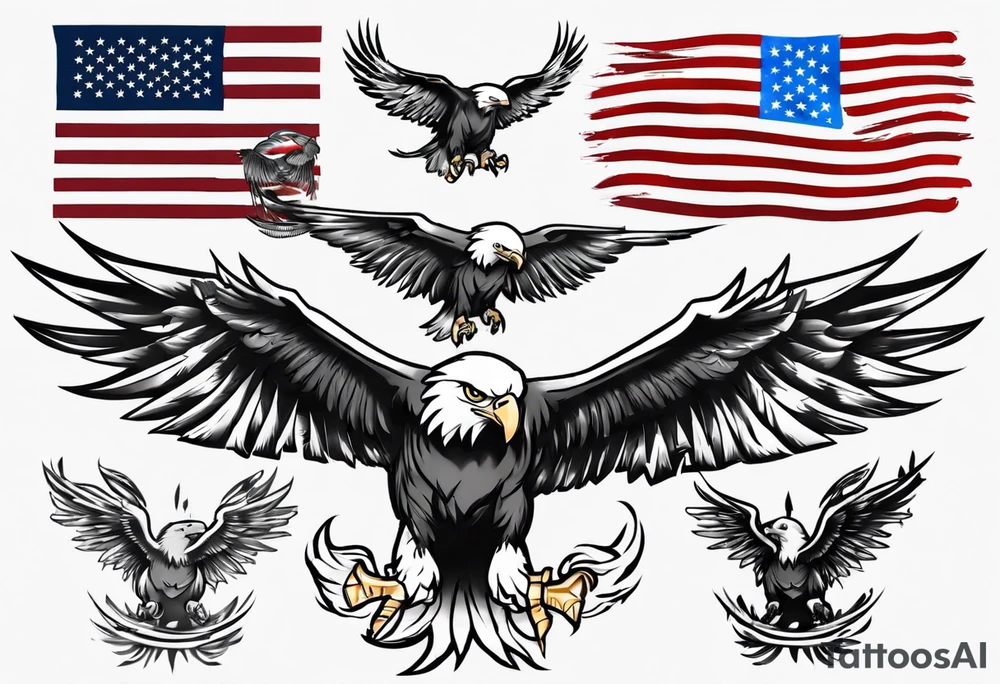 free bird eagle and American flag tattoo idea