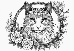Anime cat covered in flowery vines, forearm tattoo tattoo idea