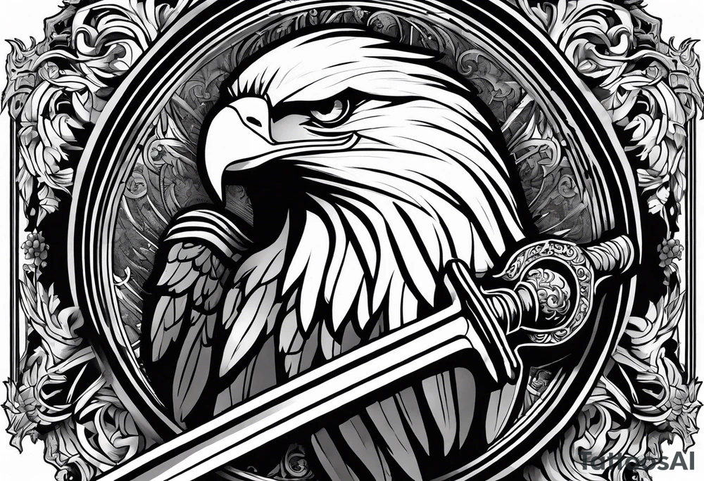 Eagle. 

Clutching a sword. 

Scroll with the words "Death Before Dishonor" tattoo idea