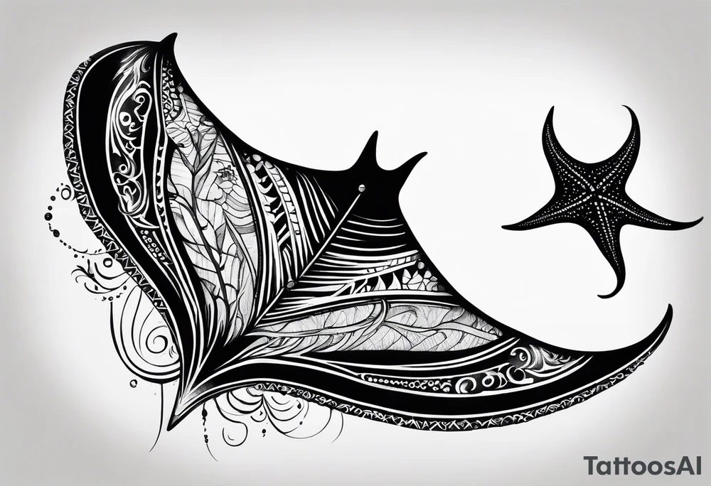 A manta ray with a sea star as a tribal tattoo. A smaller tattoo for female forearm or wrist tattoo idea