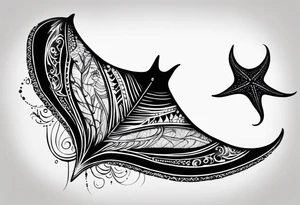 A manta ray with a sea star as a tribal tattoo. A smaller tattoo for female forearm or wrist tattoo idea