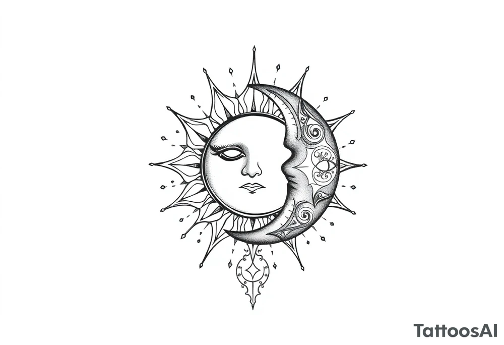 celestial sun and moon embrace with constellation patterns tattoo idea celestial sun and moon embrace with constellation patterns tattoo idea