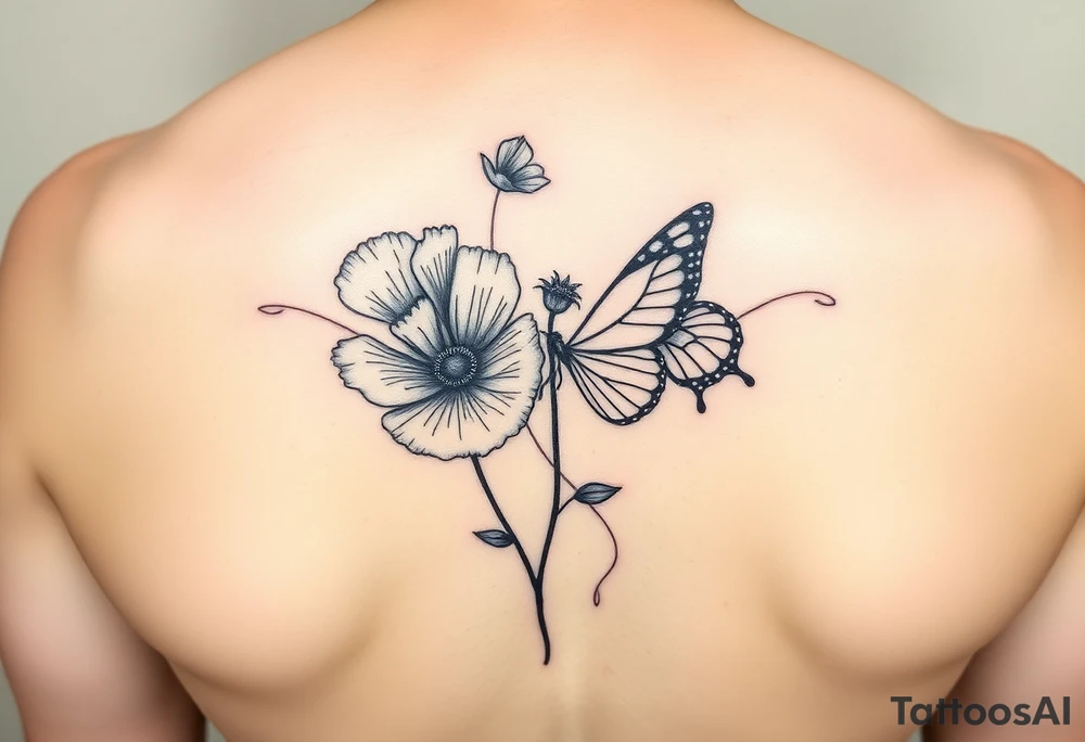 Zara and Kavya with poppy flower and butterfly tattoo idea