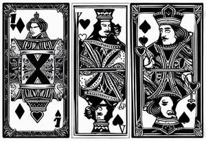 Show Two cards, king of hearts with the K in the middle of the card and hearts in the corners and the Ace of spades behind it with the A in the corner peeking from behind the king of hearts card tattoo idea