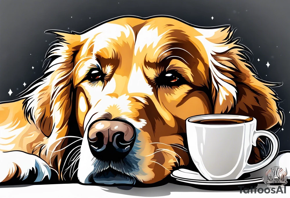golden retriever sipping coffee tattoo idea