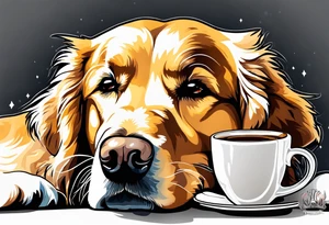 golden retriever sipping coffee tattoo idea
