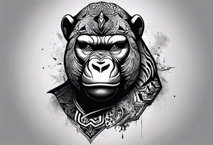 A gorilla, cheetah, rhino, rat, velociraptor, tiger and falcon tattoo idea