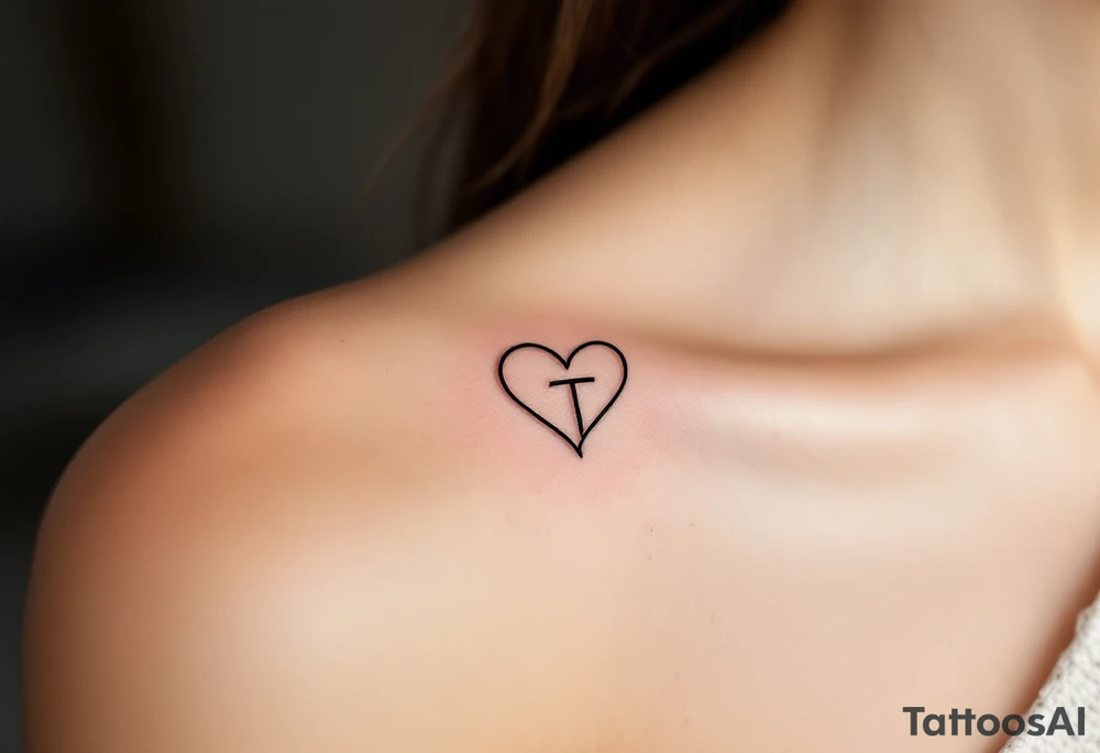 A single continuous-line heart forming the shape of the letter "T", creating a minimalist yet meaningful design. tattoo idea