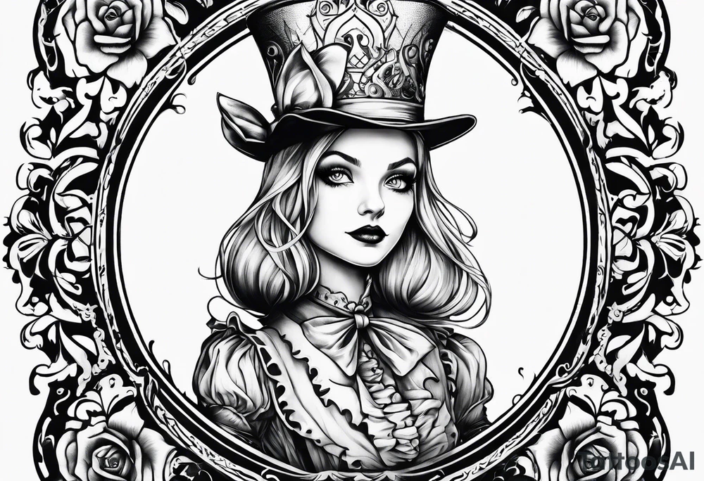 Gothic Alice in wonderland tattoo idea
