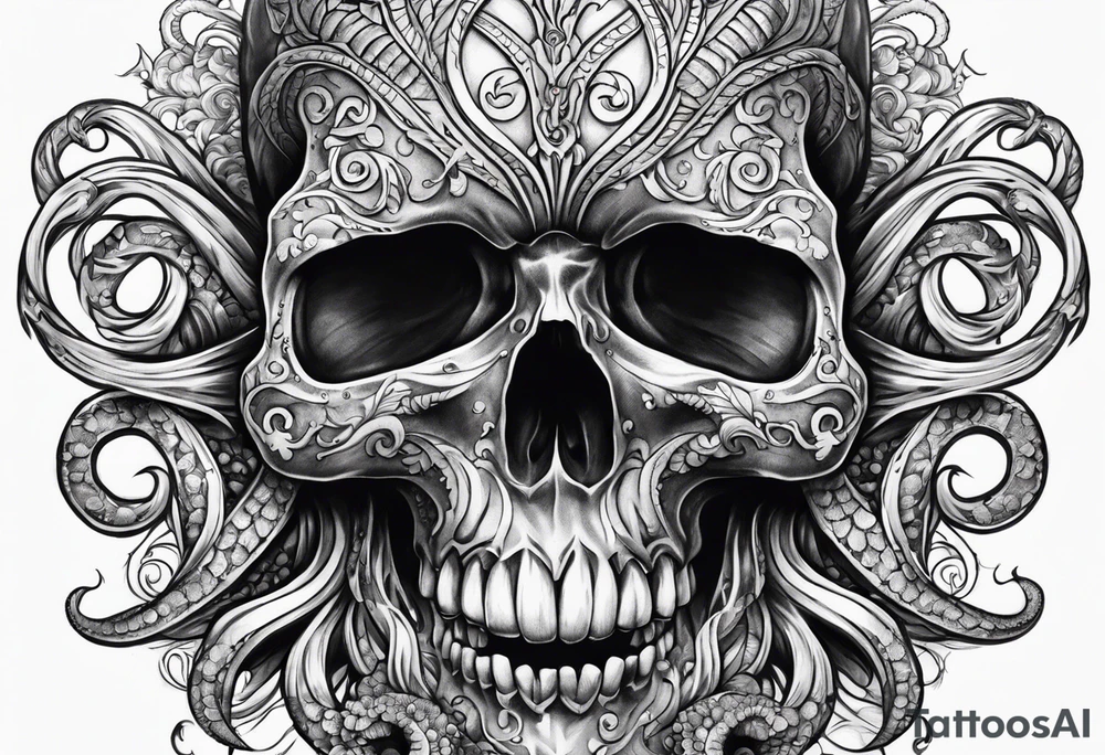 Puerto Rican skull with tentacles tattoo idea