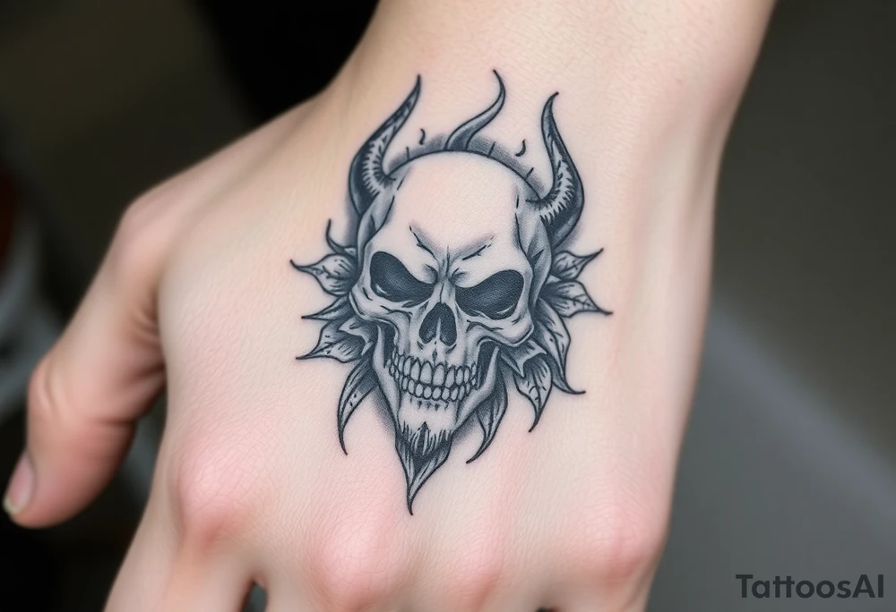 Demonic skull with filler around it tattoo idea