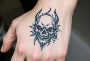 Demonic skull with filler around it tattoo idea