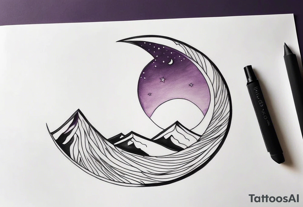 a crescent-shaped moon in amethyst tattoo idea