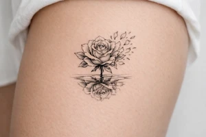 Single rose, petals shattering outwards, mirror reflection tattoo idea
