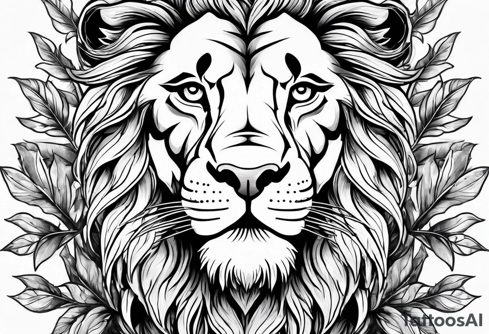 Lion face with leaves tattoo idea