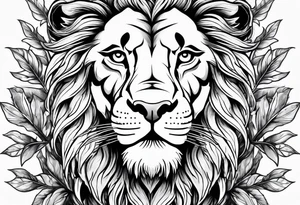 Lion face with leaves tattoo idea