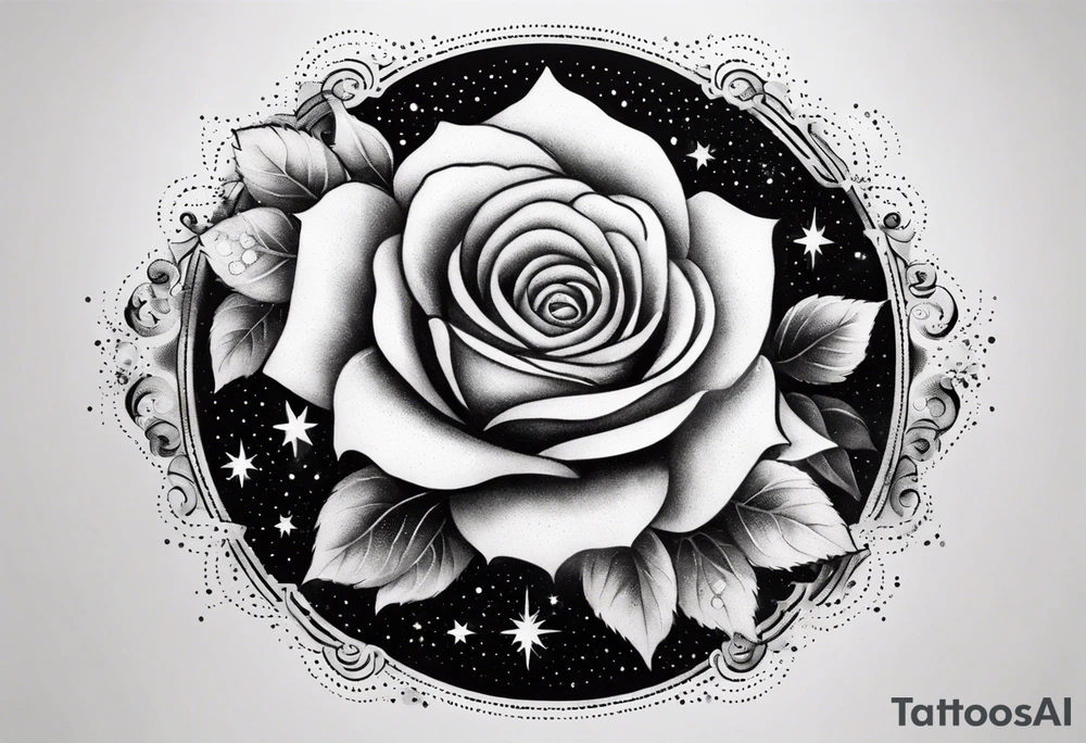 Tesseract with big roses and small stars around it tattoo idea