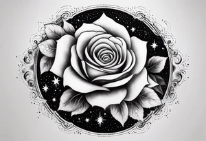 Tesseract with big roses and small stars around it tattoo idea
