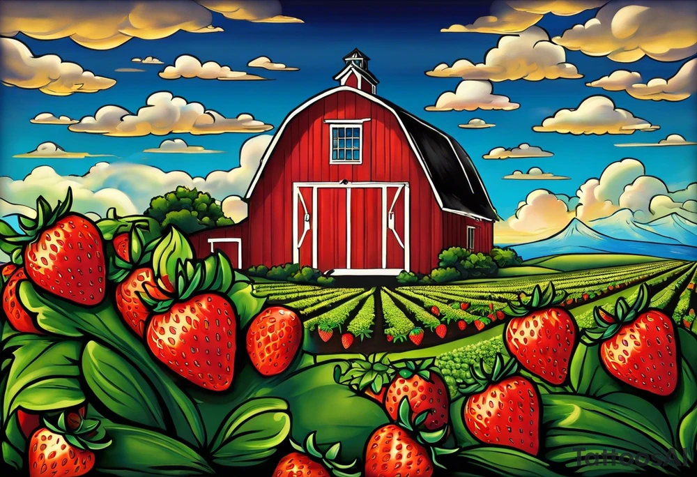 Tattoo of my hometown of Oxnard, CA
Tattoo must have strawberry fields meeting with ocean
Tattoo must have Oxnard coordinates
34.2236192,-119.1310264
Add in the sun on top of the fields/ocean
No barn house, add a Gondola style plaza tattoo idea