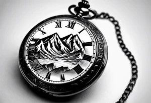 Pocket watch with mountains tattoo idea