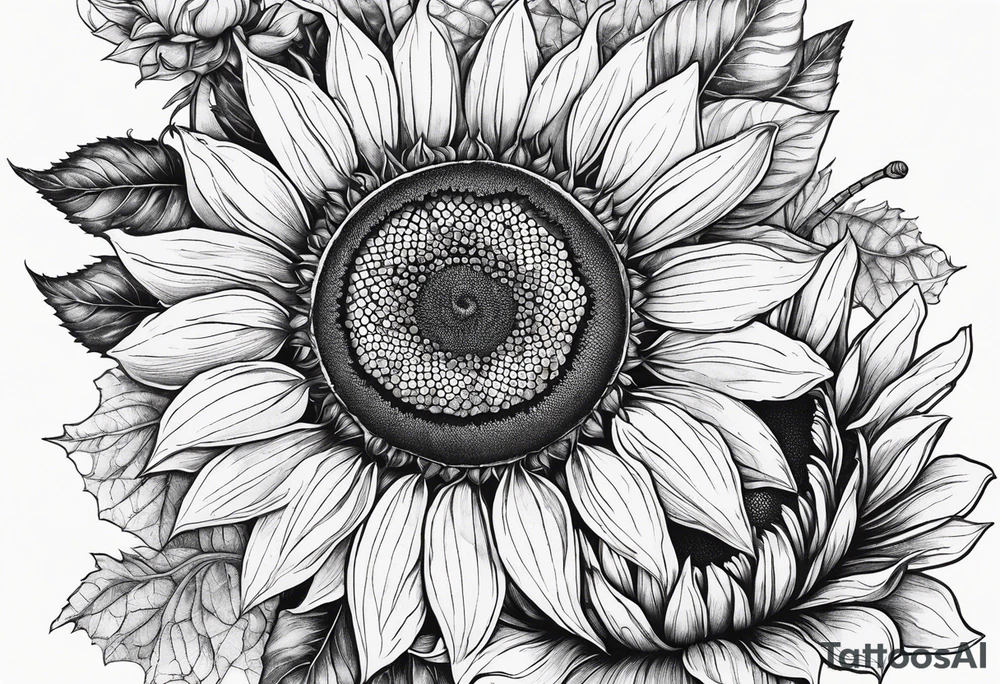 Sunflowers, bumblebees, honeycombs, sexy, elegant, vibrant tattoo idea