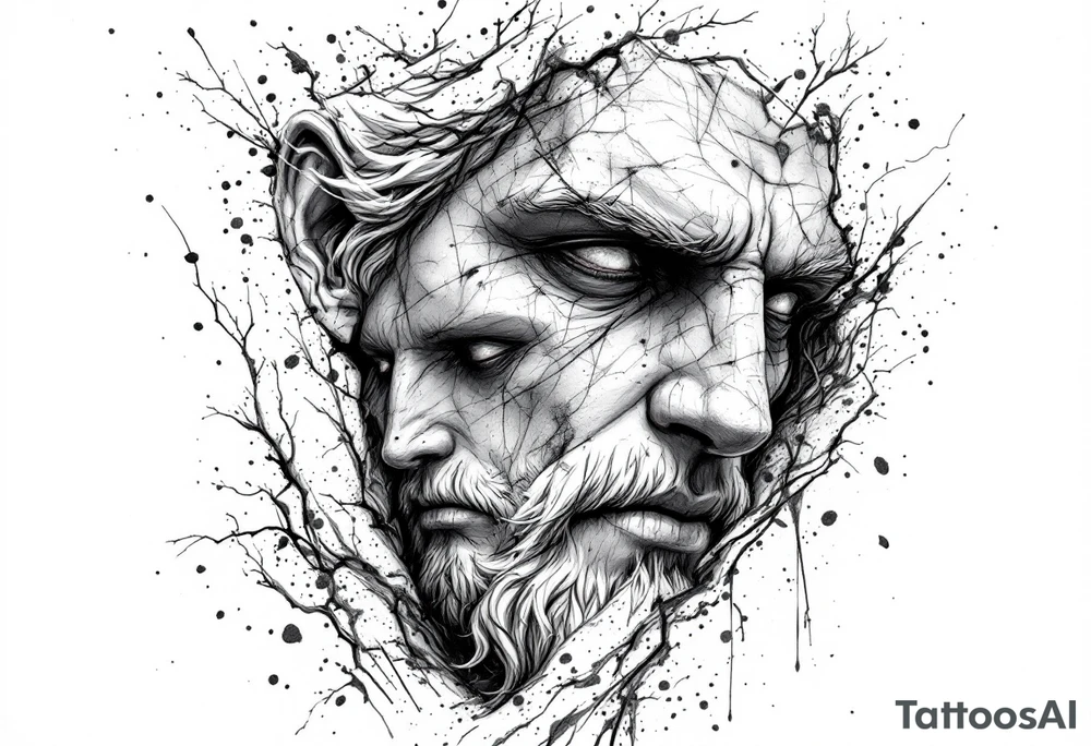 Hades forward facing stone portrait Greek mythology tattoo idea